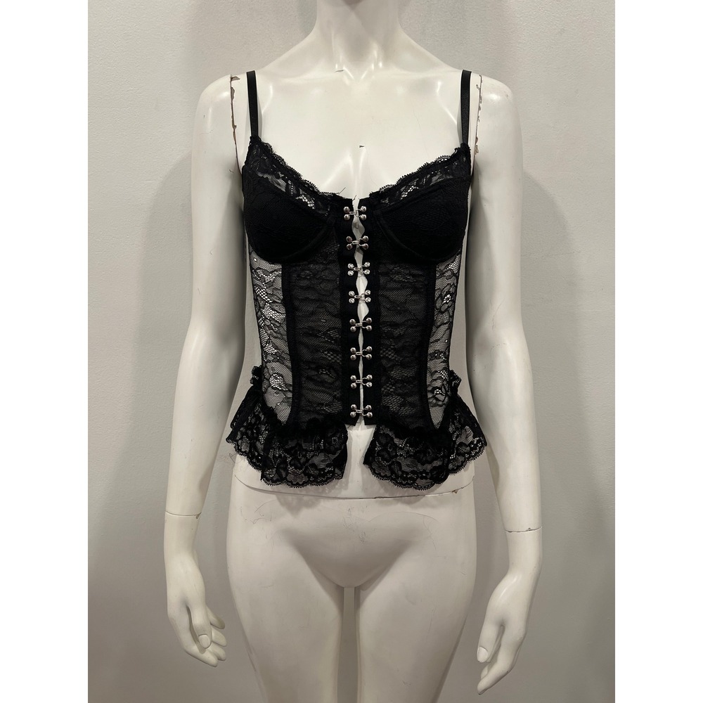Widow Dolls Kill Lace Corset Top Hook Eye Underwire Goth Womens Size Small Black